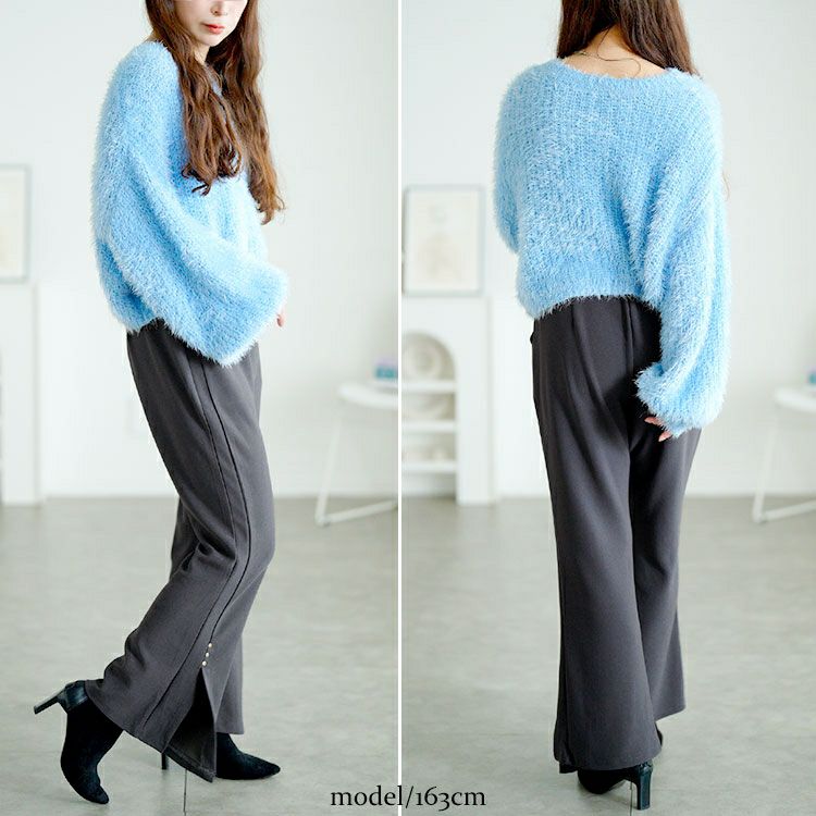 大きいサイズ レディース サイドスリットフレアパンツ　goldy-1751