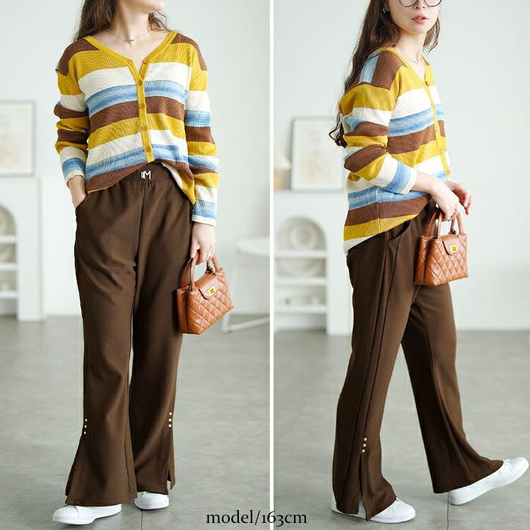 大きいサイズ レディース サイドスリットフレアパンツ　goldy-1751