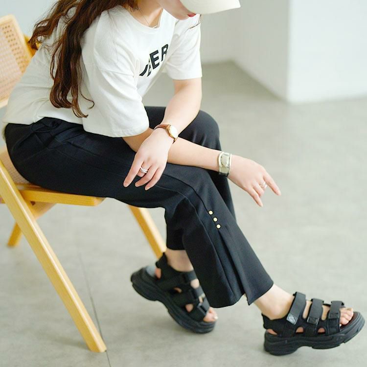 大きいサイズ レディース サイドスリットフレアパンツ　goldy-1751 ブラック