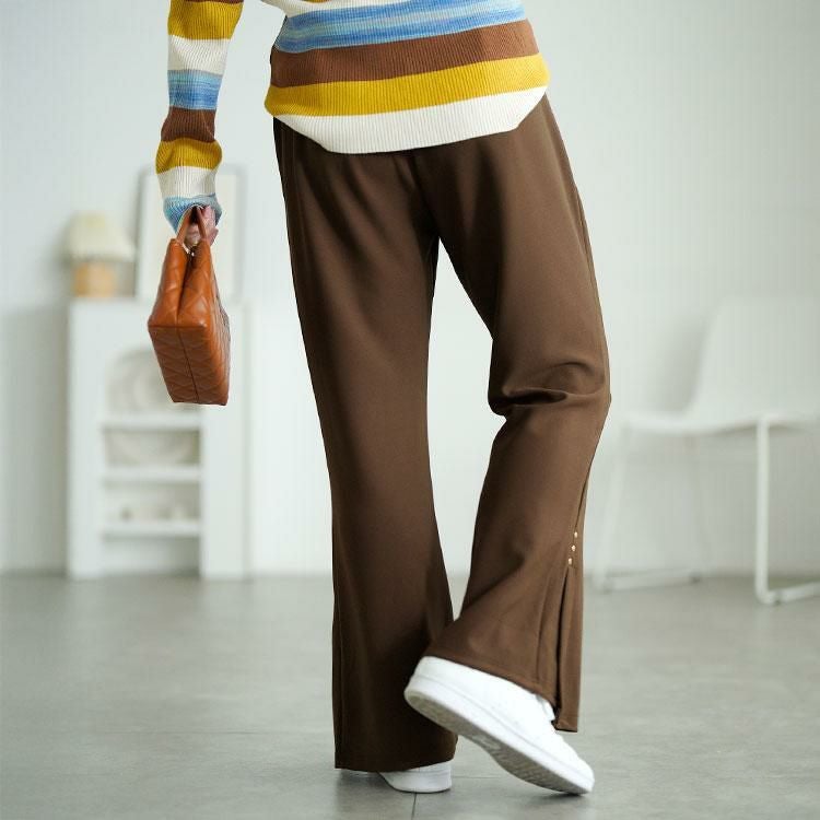 大きいサイズ レディース サイドスリットフレアパンツ　goldy-1751 ブラウン