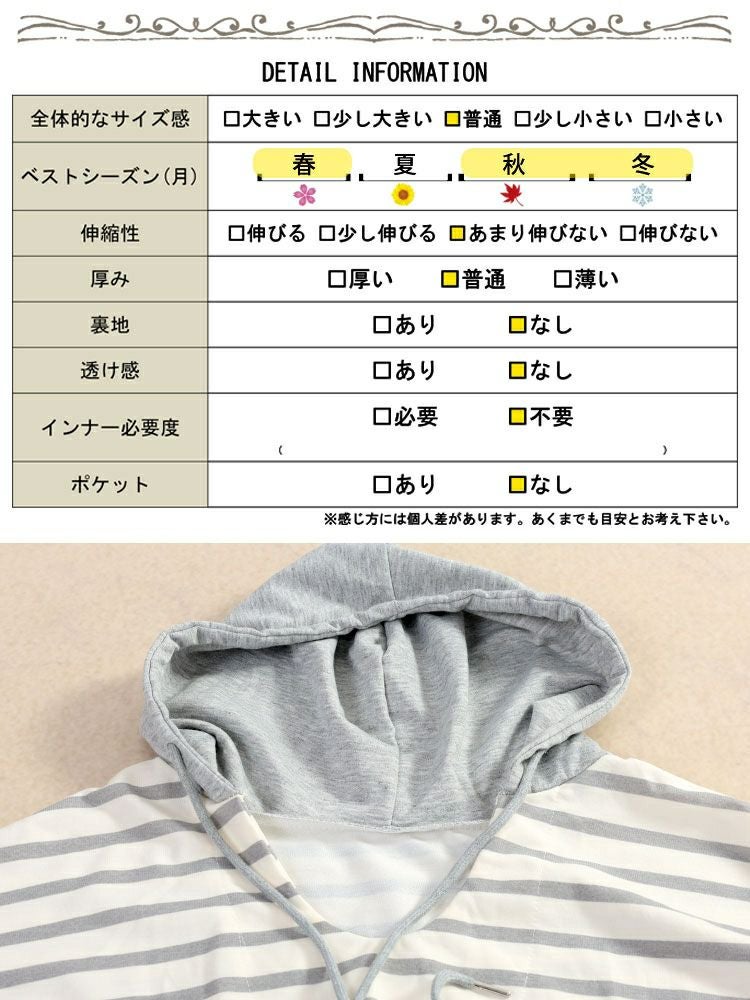 大きいサイズ レディース ボーダー柄Vネックスウェットパーカー　goldy-1762