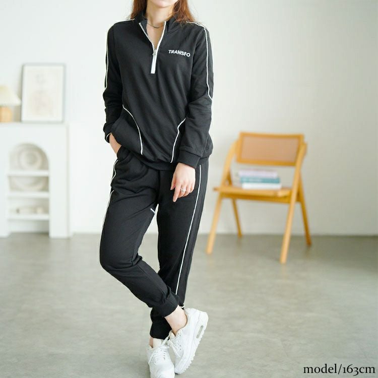 大きいサイズ レディース ハーフジップスウェット上下セット　goldy-1749