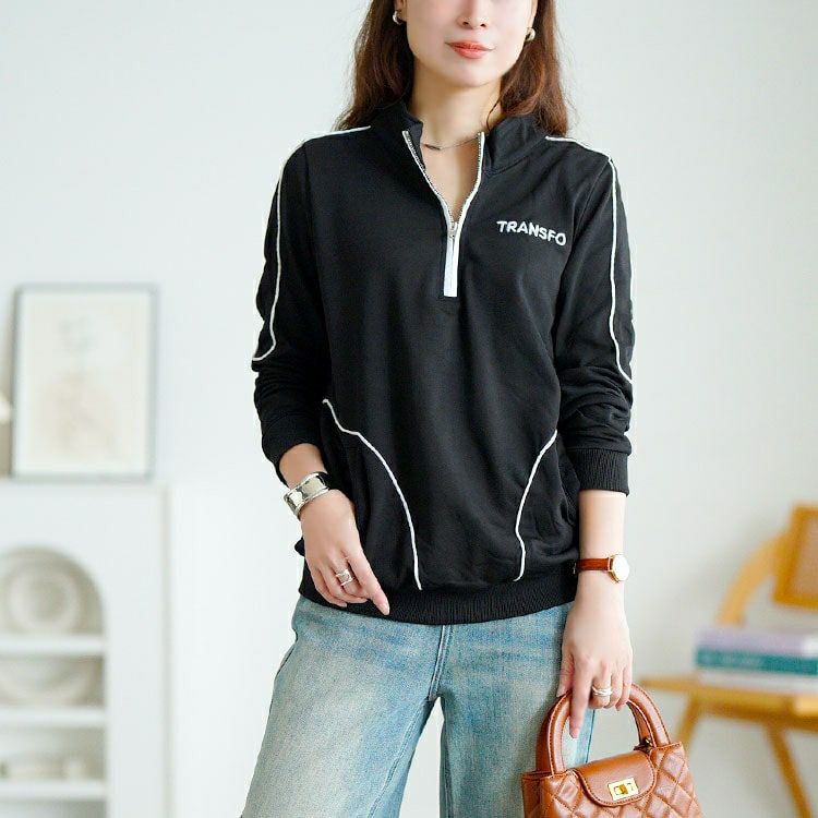 大きいサイズ レディース ハーフジップスウェット上下セット　goldy-1749