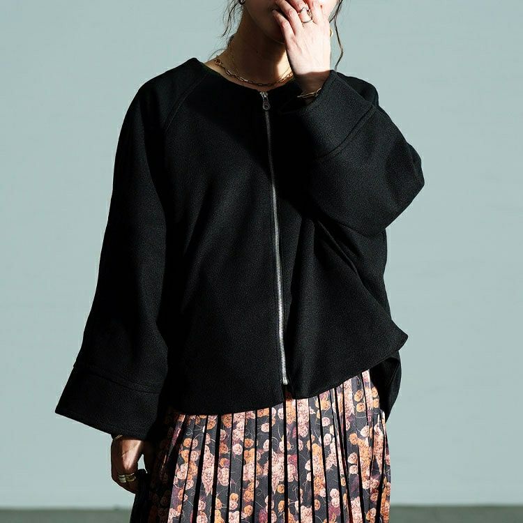 大きいサイズ レディース ノーカラードルマンZIPジャケット　mnfk-552832