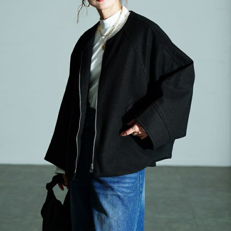 大きいサイズ レディース ノーカラードルマンZIPジャケット　mnfk-552832