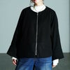 大きいサイズ レディース ノーカラードルマンZIPジャケット　mnfk-552832 ブラック