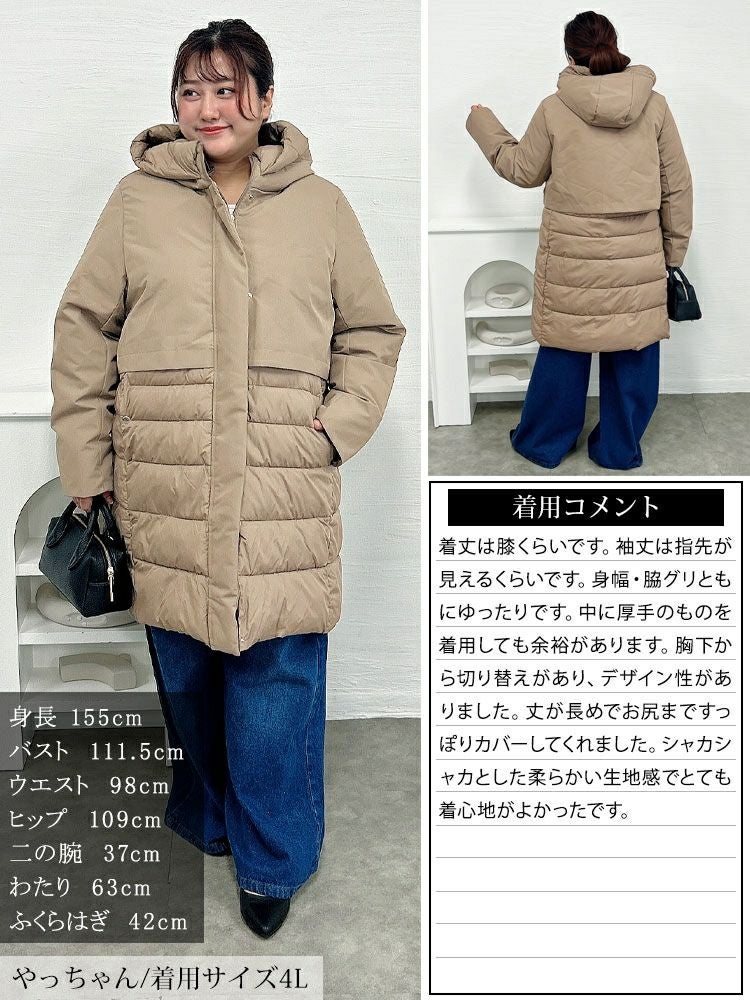 大きいサイズ レディース 撥水＆防風ファイバーダウンコート mnfk