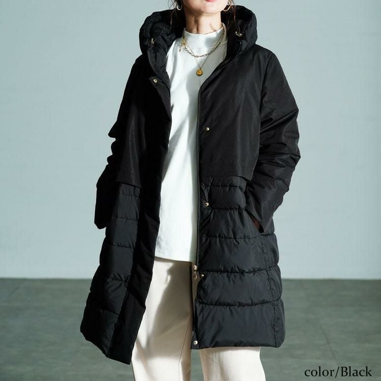 大きいサイズ レディース 撥水＆防風ファイバーダウンコート　mnfk-552820 ブラック