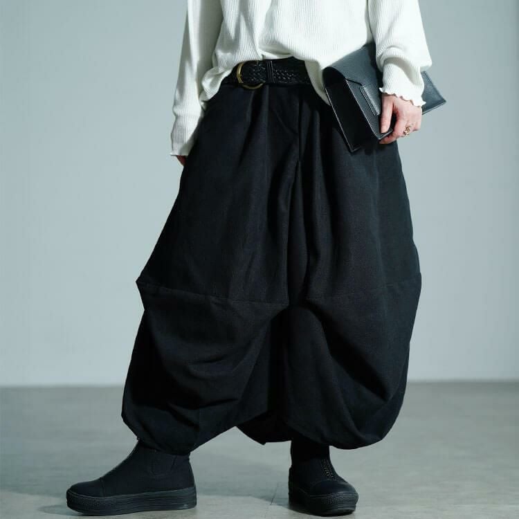 大きいサイズ レディース 変形タックボリュームスカート　sw-0809 ブラック