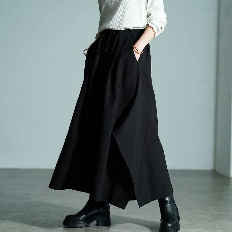 大きいサイズ レディース アシメタック変形ワイドパンツ　sw-0808 ブラック