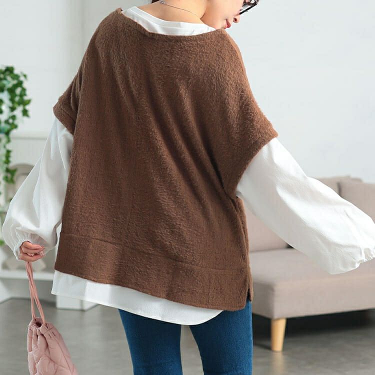 大きいサイズ レディース ラメシャギーベスト重ね着風プルオーバー　maru-30200