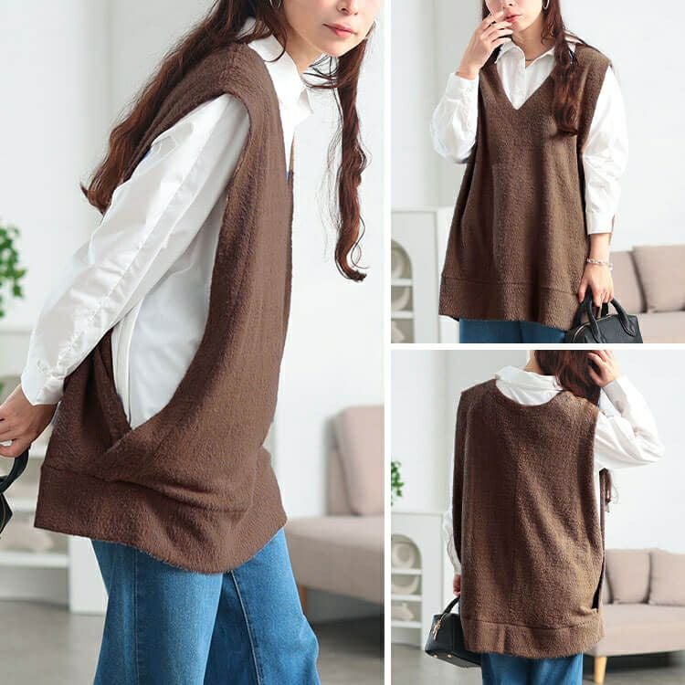 大きいサイズ レディース ラメシャギーニットオーバーベスト　maru-30194