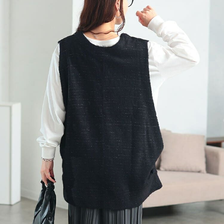 大きいサイズ レディース ラメシャギーニットオーバーベスト　maru-30194
