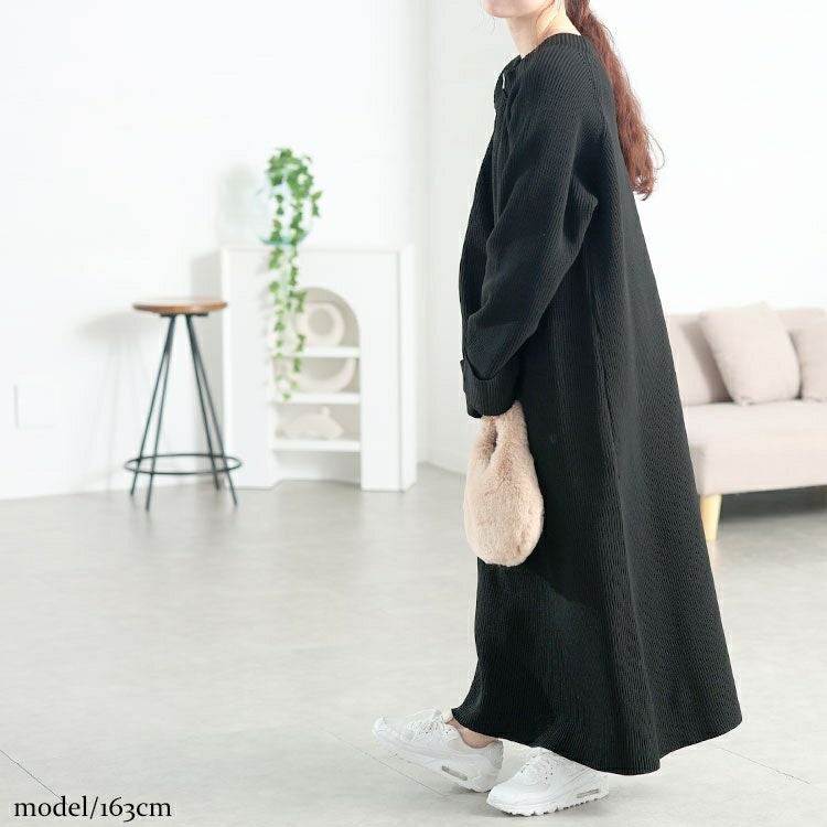 大きいサイズ レディース ハーフZIP畦編みニットワンピース　bro-0082