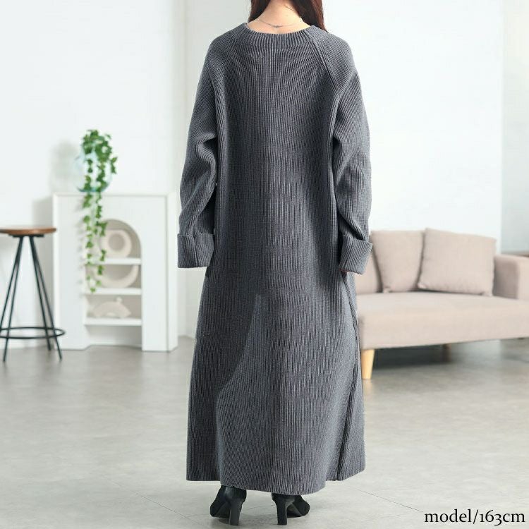大きいサイズ レディース ハーフZIP畦編みニットワンピース　bro-0082