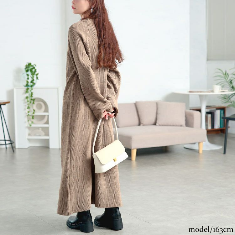 大きいサイズ レディース ハーフZIP畦編みニットワンピース　bro-0082