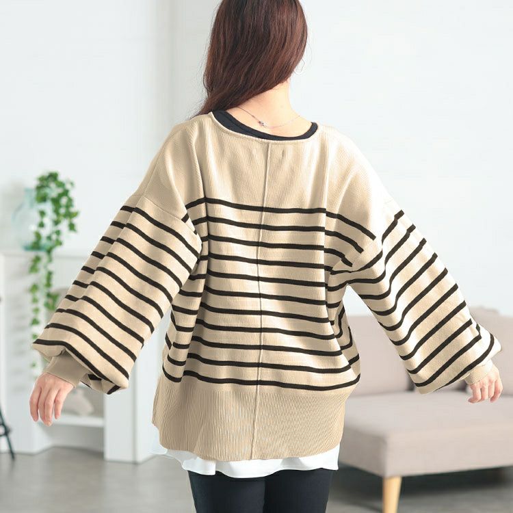 大きいサイズ レディース 2wayハーフZIPパネルボーダーニット　bro-0081