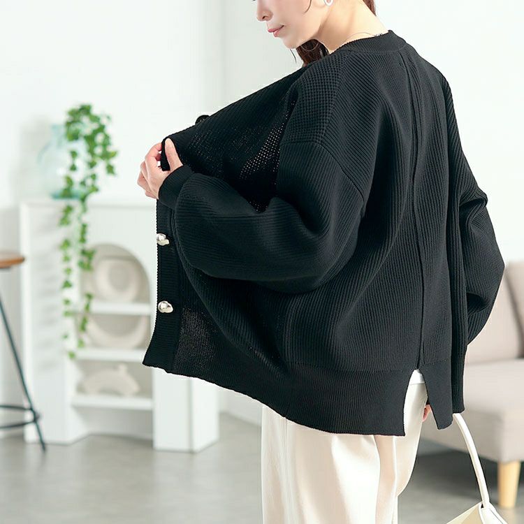 大きいサイズ レディース ビッグボタン畦編みニットカーディガン　bro-0080