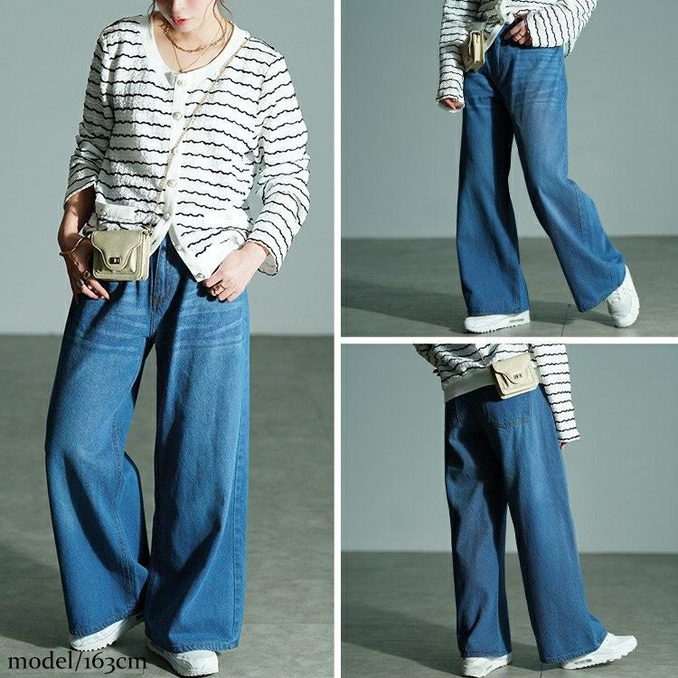 大きいサイズ レディース ヴィンテージ加工コットンデニムワイドパンツ　wd-0426