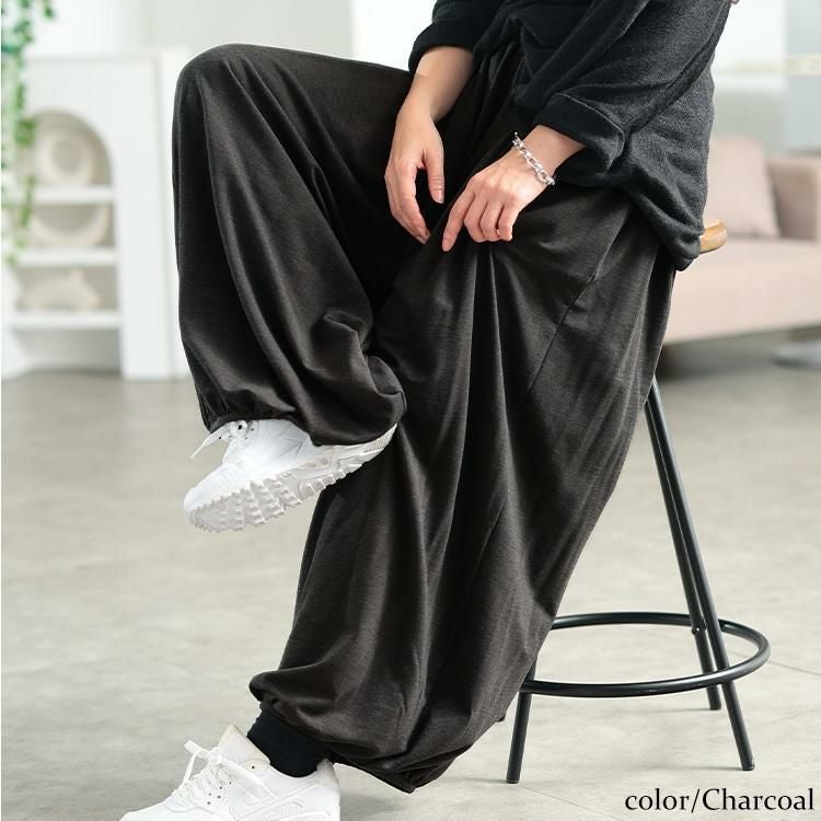 大きいサイズ レディース あったか裏起毛サーカスパンツ　sw-0768 チャコール