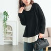 大きいサイズ レディース フリル襟フェイクレイヤードワッフルプルオーバー　cast-5558002 ブラック