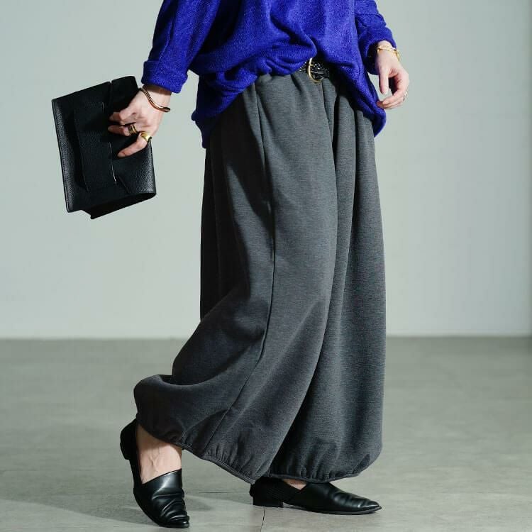 大きいサイズ レディース 裏シャギーサーカスパンツ　sw-0804 チャコール