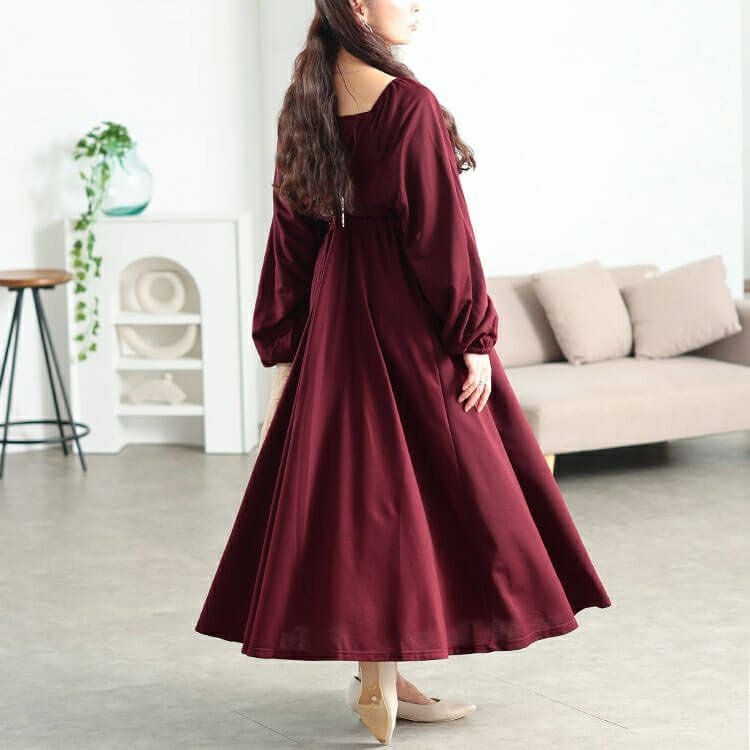 大きいサイズ レディース 胸元リボンドロストワンピース　fem-615