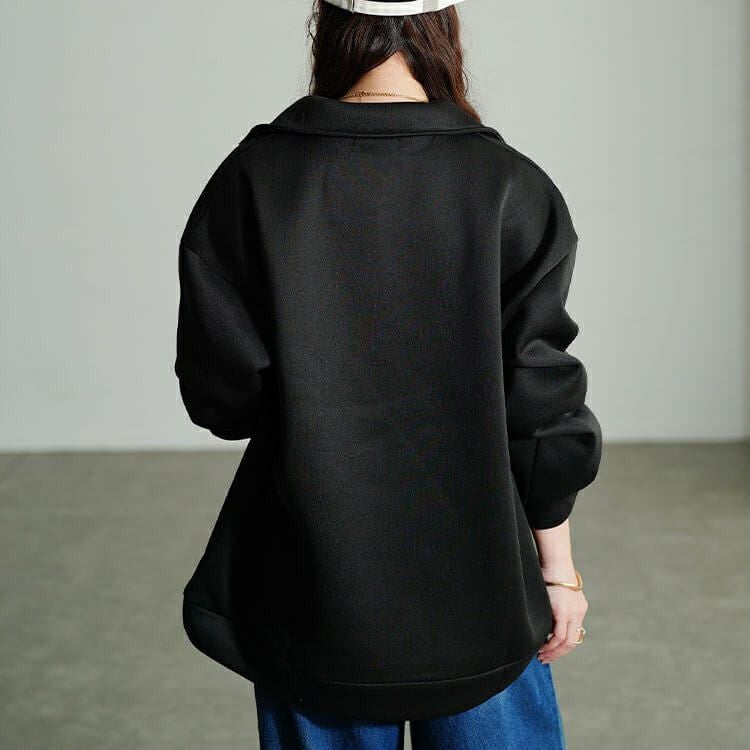 大きいサイズ レディース 裏起毛スキッパーカラープルオーバー　fem-614