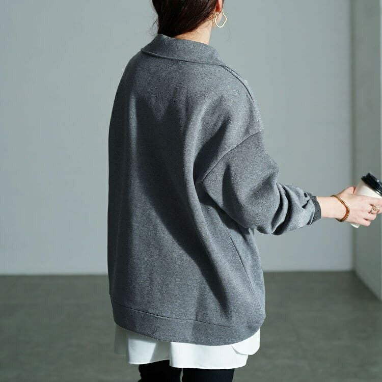 大きいサイズ レディース 裏起毛スキッパーカラープルオーバー　fem-614