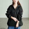 大きいサイズ レディース 裏起毛スキッパーカラープルオーバー　fem-614 ブラック