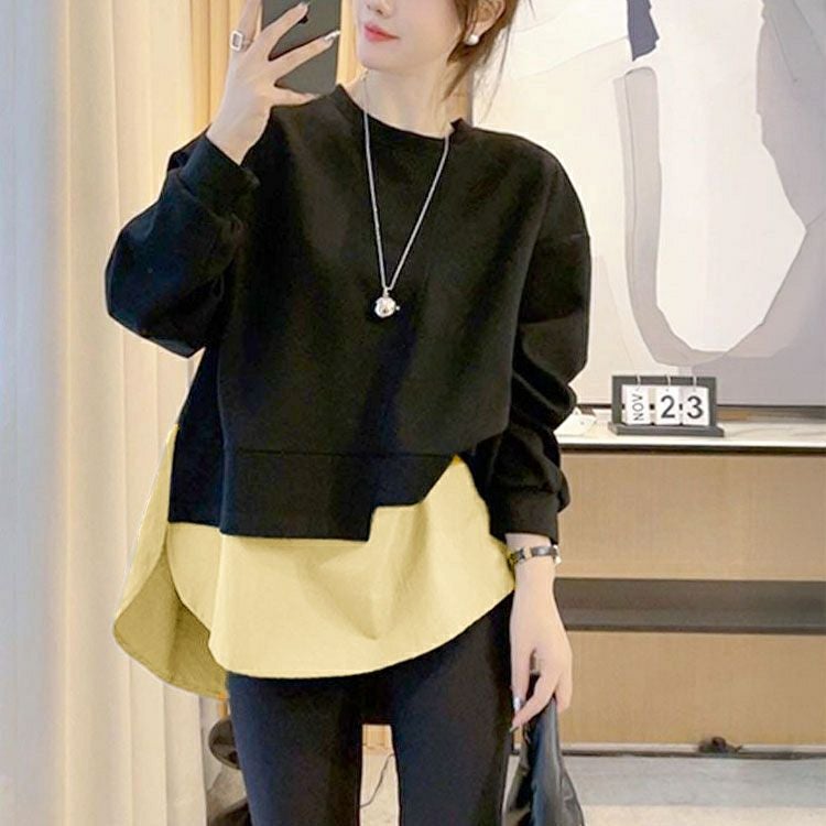 大きいサイズ レディース アシンメトリーヘムドッキングトップス　goldy-1774