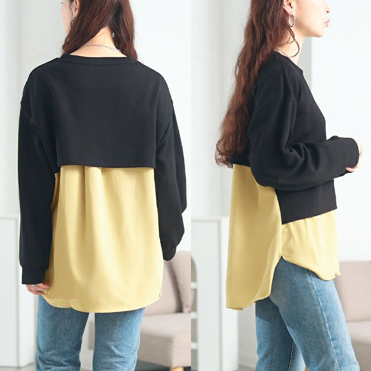 大きいサイズ レディース アシンメトリーヘムドッキングトップス　goldy-1774