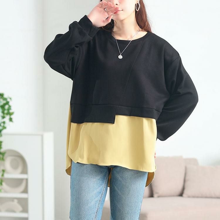 大きいサイズ レディース アシンメトリーヘムドッキングトップス　goldy-1774 ブラック