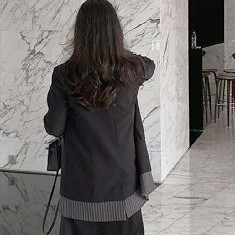 大きいサイズ レディース レイヤード風テーラードジャケット　goldy-1773