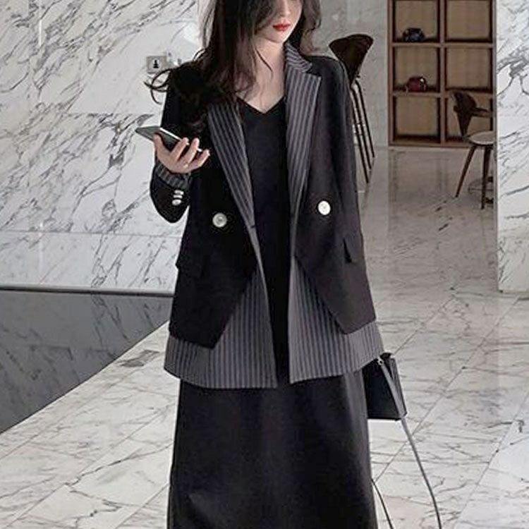 大きいサイズ レディース レイヤード風テーラードジャケット　goldy-1773