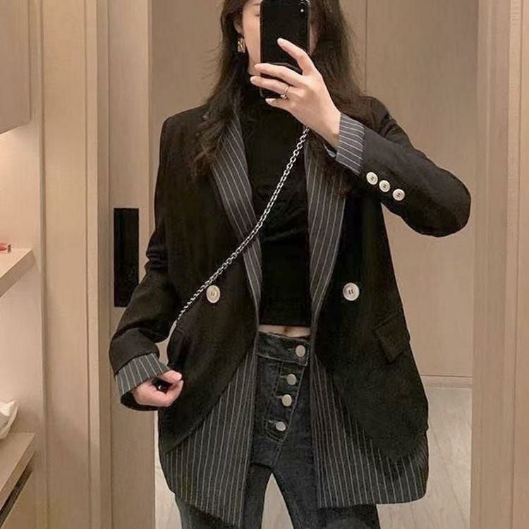 大きいサイズ レディース レイヤード風テーラードジャケット　goldy-1773 ブラック