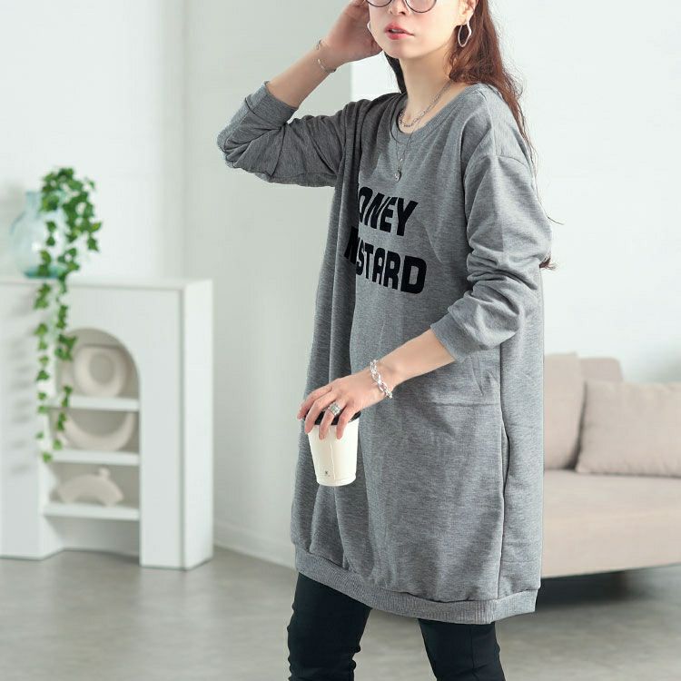 大きいサイズ レディース 英字ロゴビッグシルエットチュニック　goldy-1768