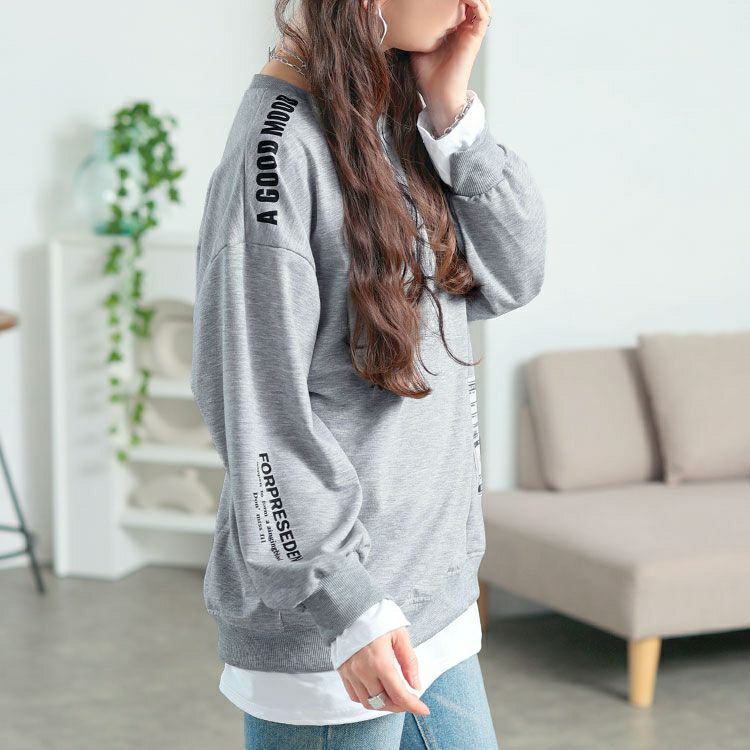 大きいサイズ レディース ロゴ入りレイヤード風スウェット　goldy-1764