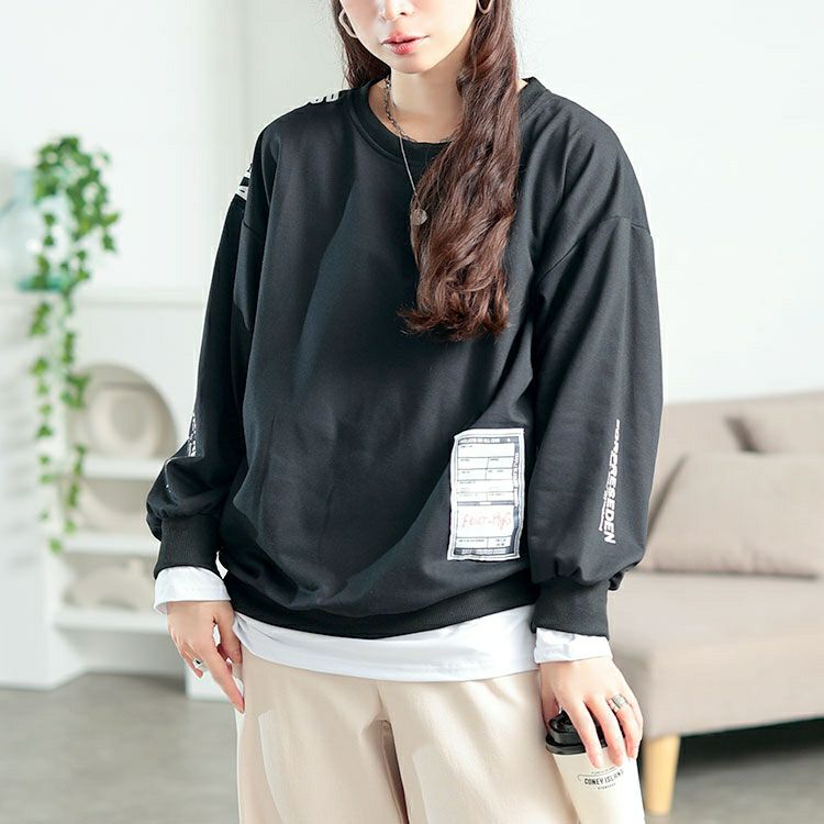 大きいサイズ レディース ロゴ入りレイヤード風スウェット　goldy-1764