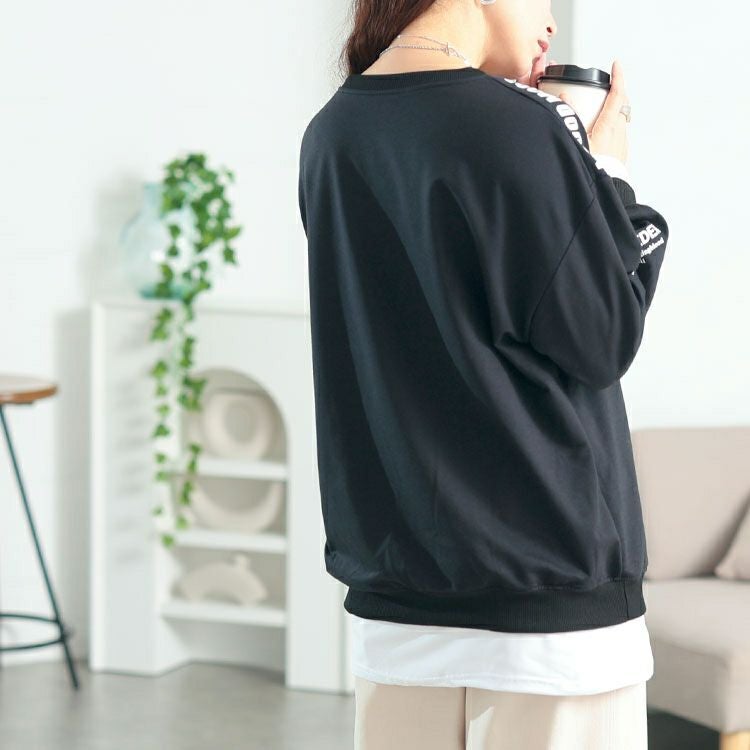 大きいサイズ レディース ロゴ入りレイヤード風スウェット　goldy-1764