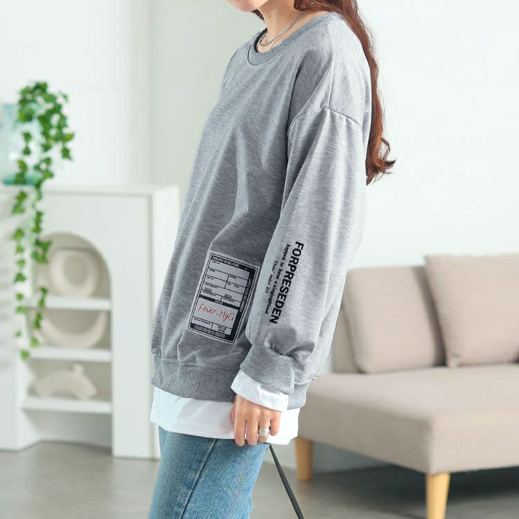 大きいサイズ レディース ロゴ入りレイヤード風スウェット　goldy-1764