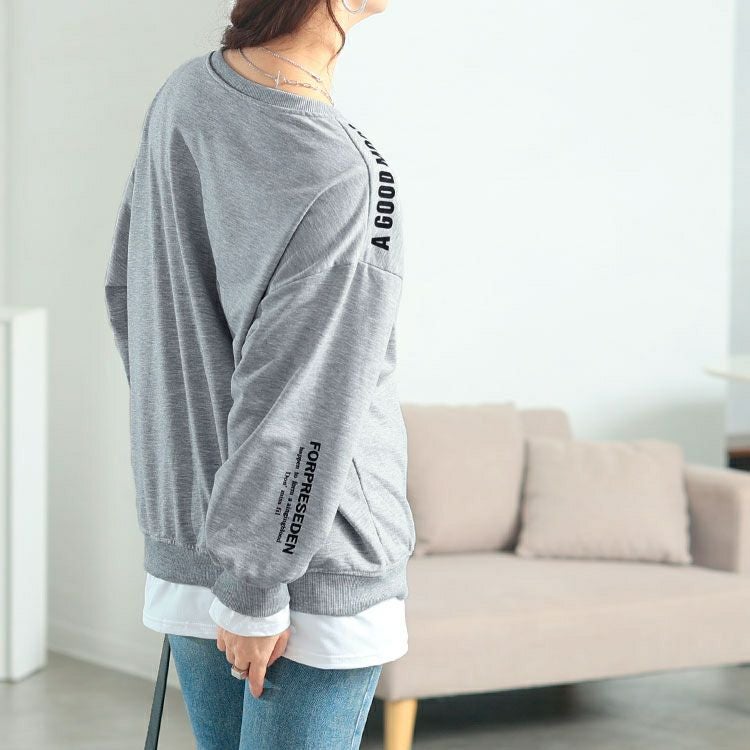 大きいサイズ レディース ロゴ入りレイヤード風スウェット　goldy-1764