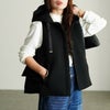 大きいサイズ レディース 異素材フード付き中綿ベスト　mnfk-552808 ブラック