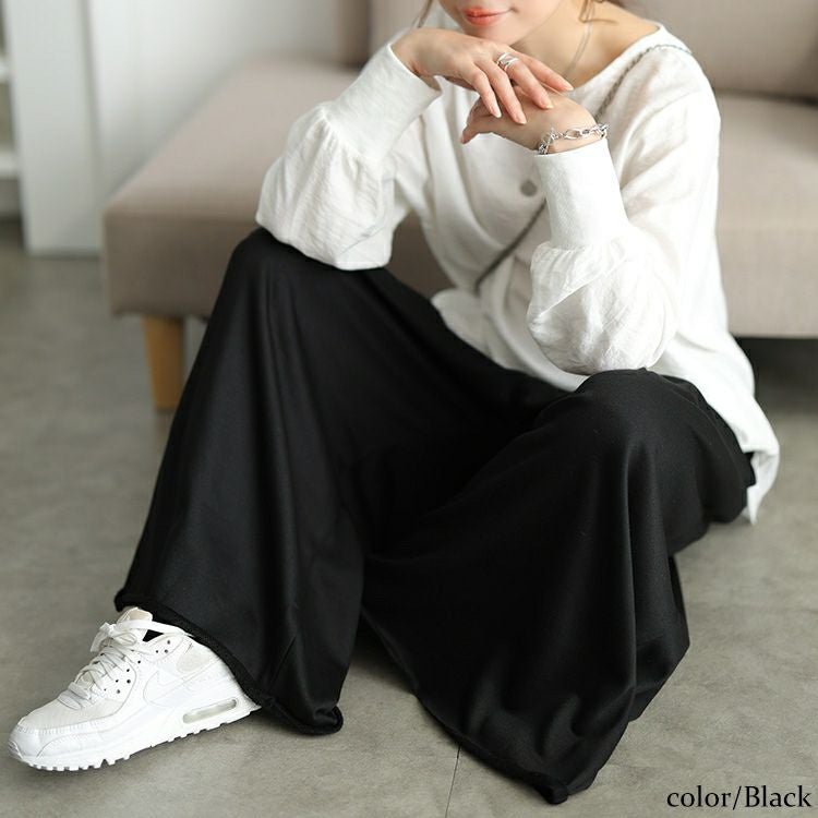 大きいサイズ レディース 異素材切り替えワイドスウェットパンツ　sw-0825