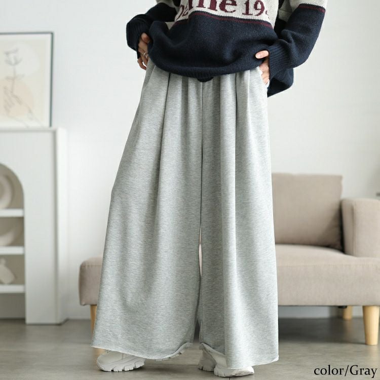 大きいサイズ レディース 異素材切り替えワイドスウェットパンツ　sw-0825