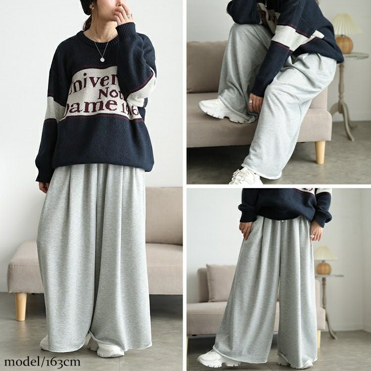 大きいサイズ レディース 異素材切り替えワイドスウェットパンツ　sw-0825