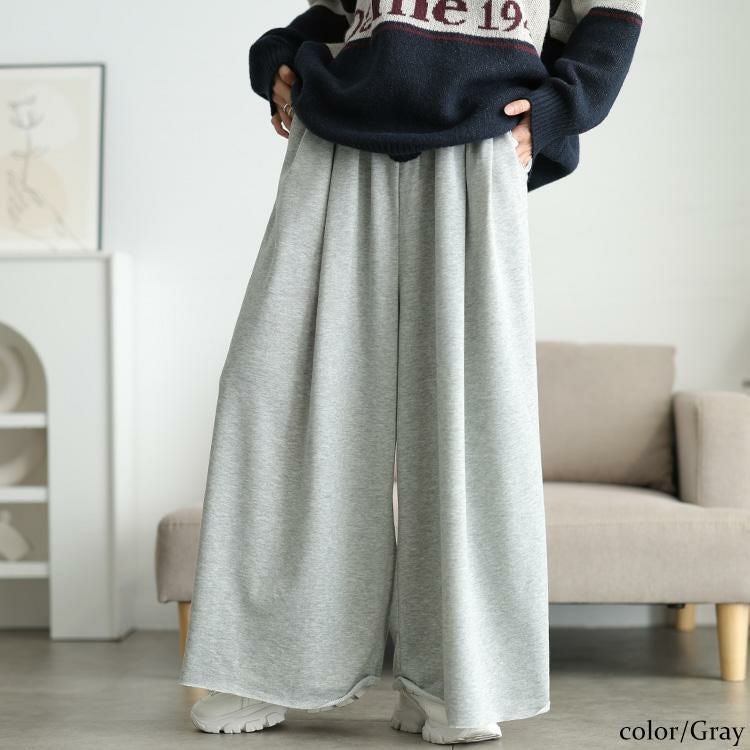 大きいサイズ レディース 異素材切り替えワイドスウェットパンツ　sw-0825 グレー