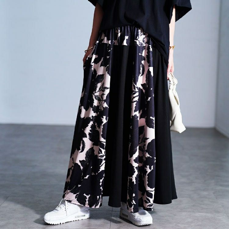 大きいサイズ レディース 2way花柄配色切り替えスカート　sw-0824