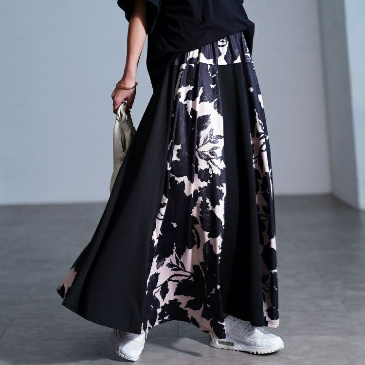 大きいサイズ レディース 2way花柄配色切り替えスカート　sw-0824