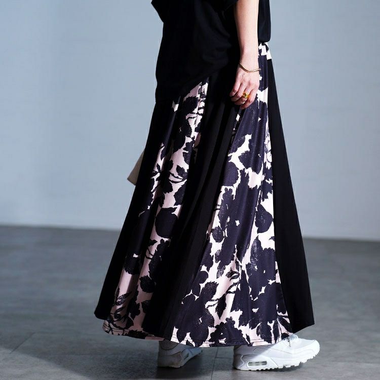 大きいサイズ レディース 2way花柄配色切り替えスカート　sw-0824